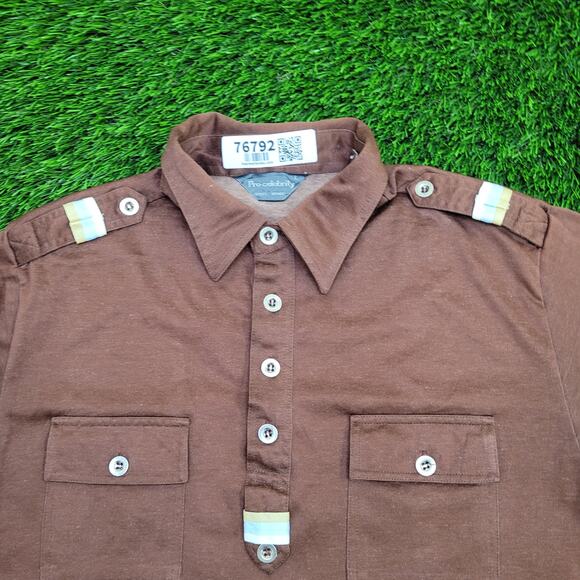Vintage 80s MOD Polo Shirt Medium 19x28 Brown - Picture 3 of 13